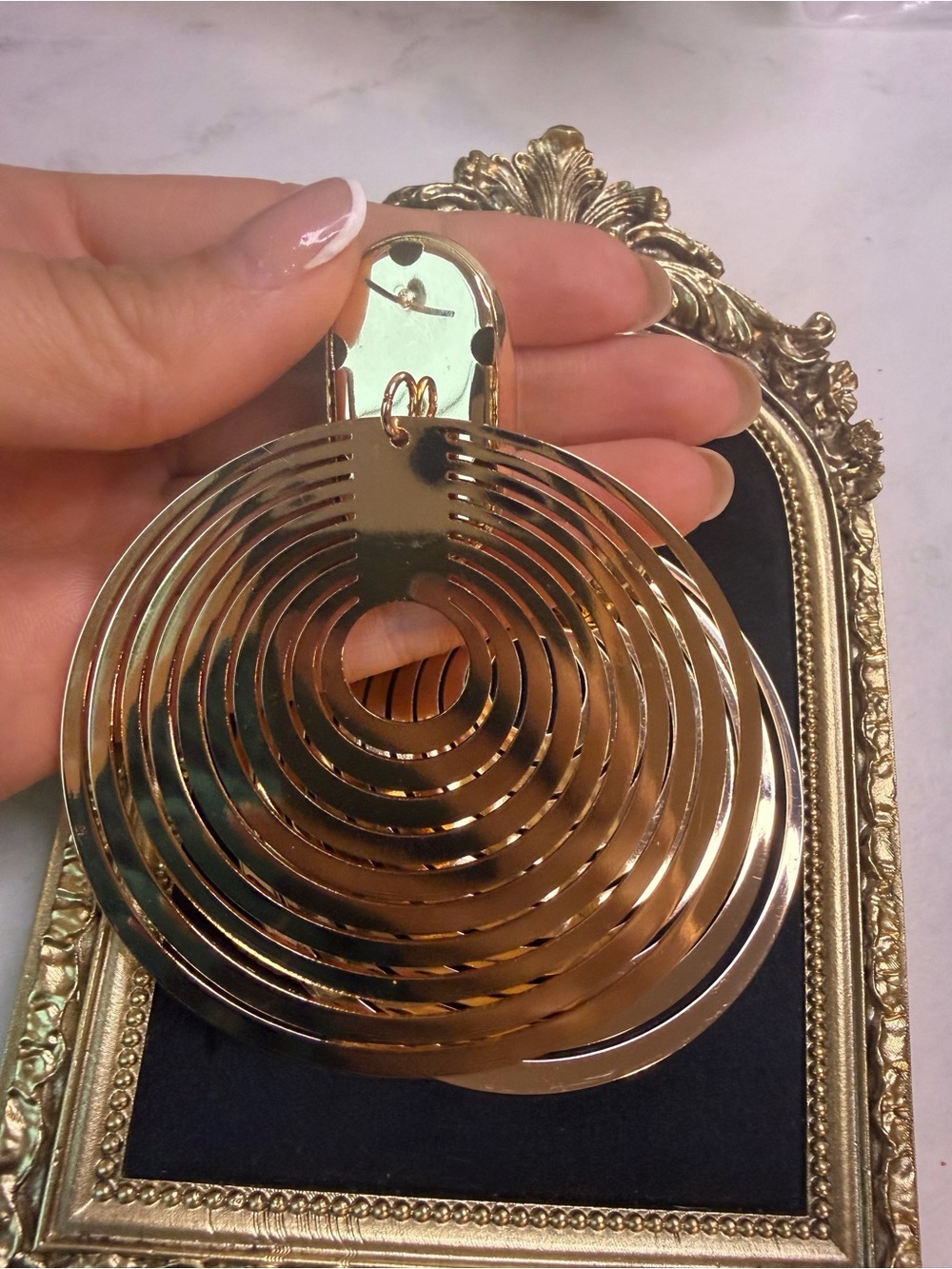 Oversized Gold Spiral Statement Earrings - Picture 5 of 5